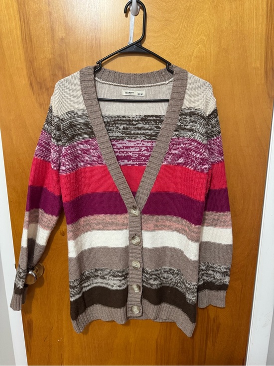 Old Navy Sweaters - Old Navy Striped Button-Front Cardigan in Pink, Magenta, Cream, Brown